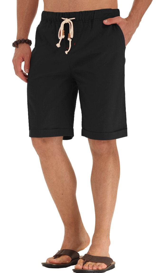 NITAGUT Men's Linen Casual Classic Fit Short (L(US 37-39), 011Black) - Image 1